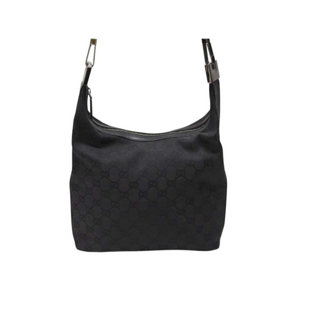 Gucci Canvas Hobo Bag Black Leather One Shoulder GG - Picture 1 of 9